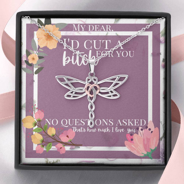 Sister Friend Necklace, I'd cut a bitch for you, Funny, best friend gift, sister gift, friend gift, dragonfly